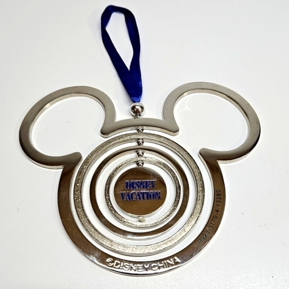 Disney Silver Sparkle Disney Vacation Mickey Mouse Ears Holiday Spinner Ornament - Picture 1 of 5